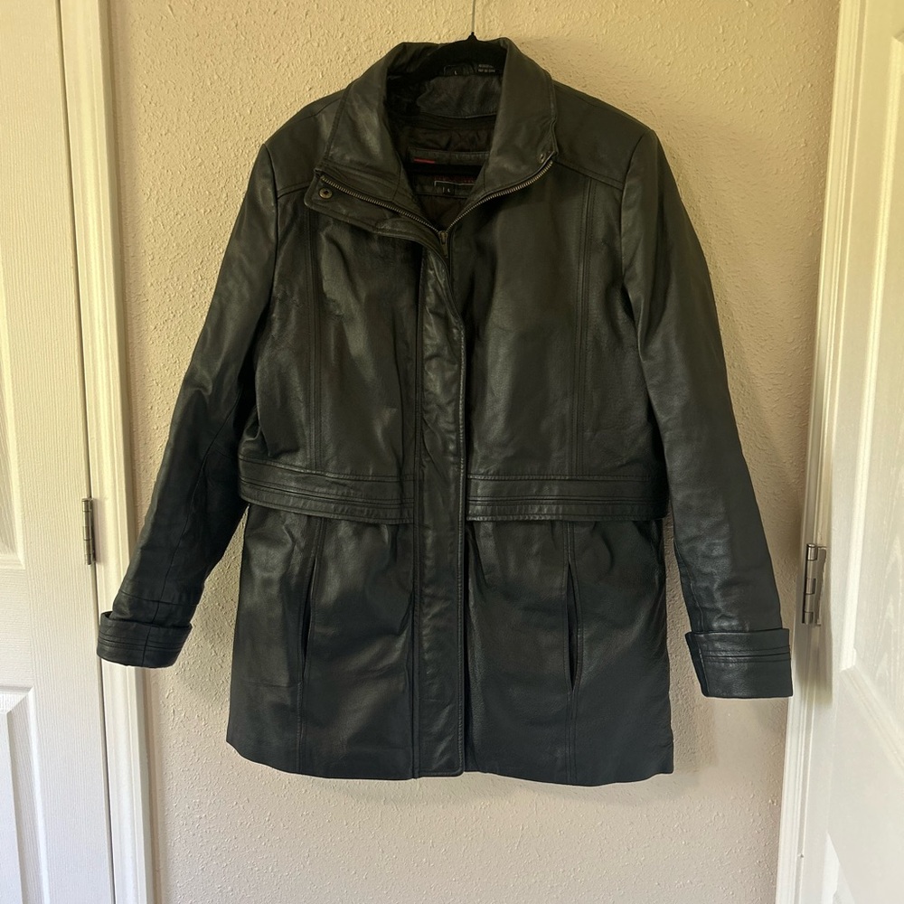 Mid Length Lined Black Leather Jacket Excellent Condition! Like new! Men’s Large